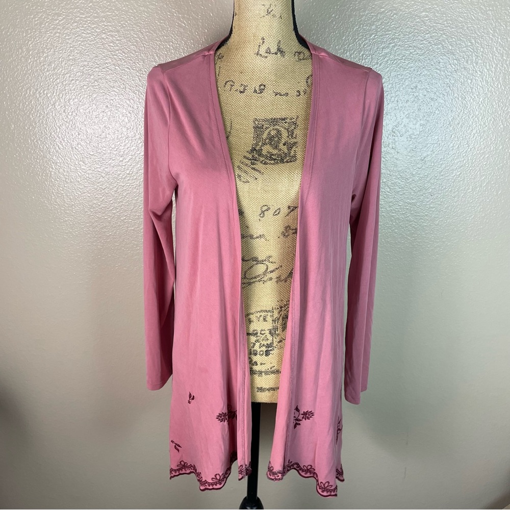 mi a mi Embroidery Drape Cardigan Women Size S Rose Floral Long Sleeve
